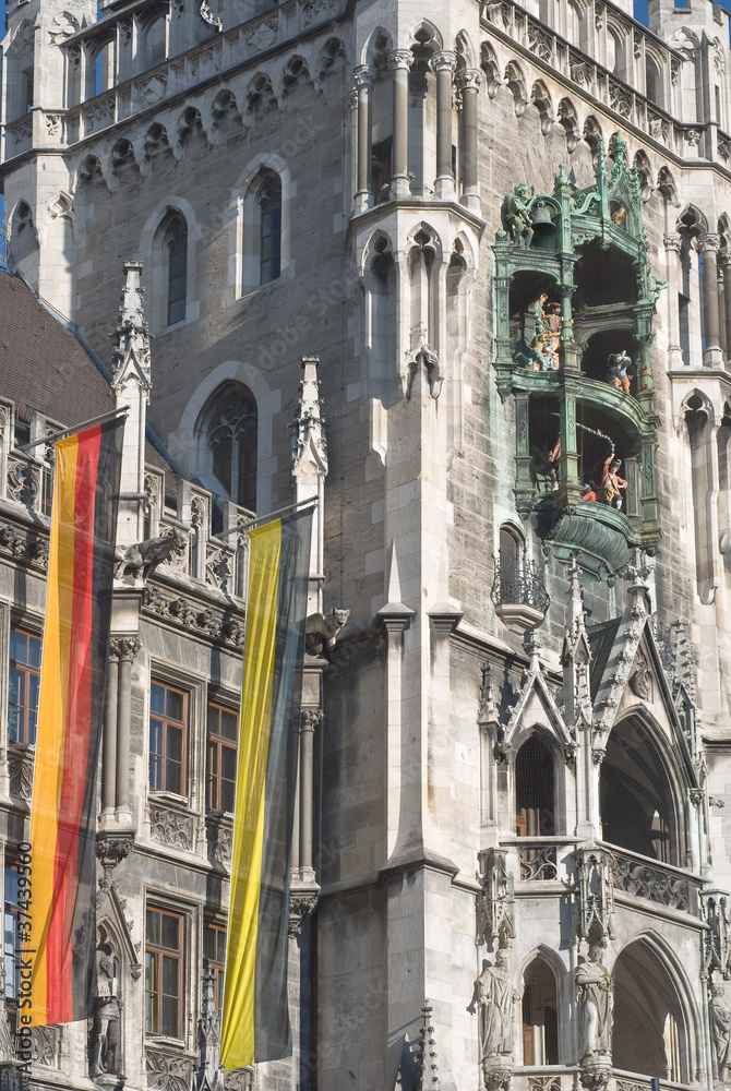 Munich Town Hall with Flags