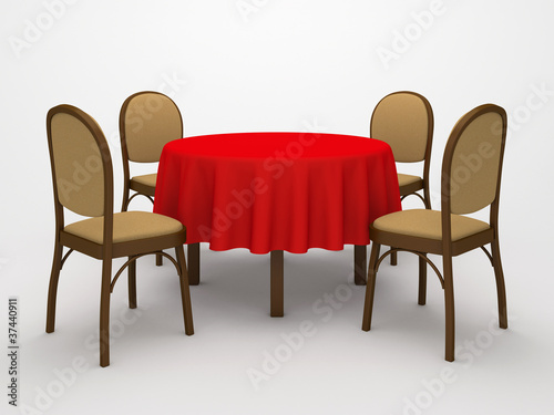 Round desktop and chairs