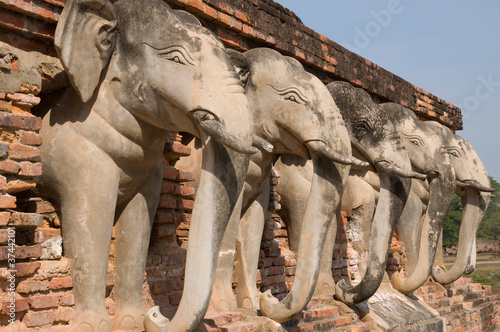 elephant statue around pagoda