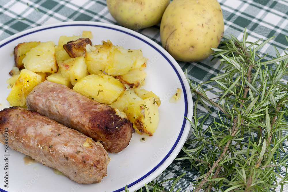 sausages, potatoes and rosemary sausages, potatoes and rosemary