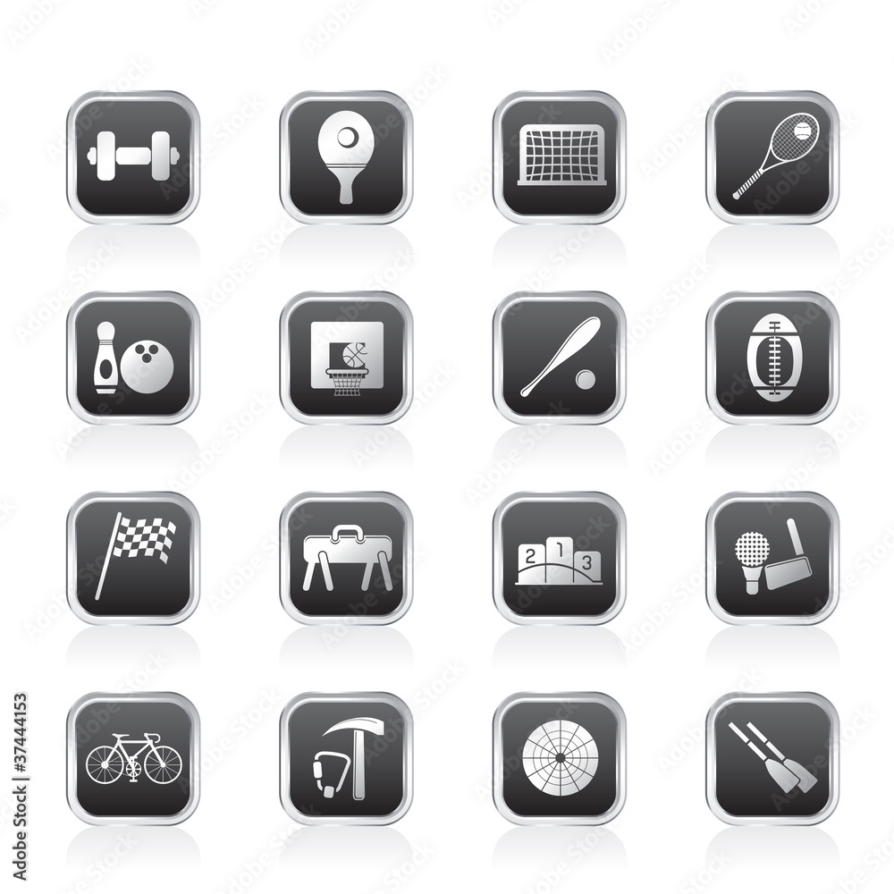 Simple Sports gear and tools icons - vector icon set