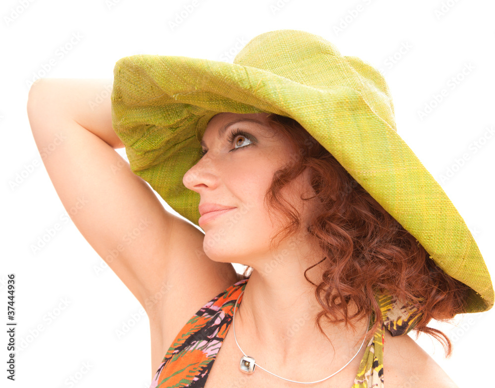 redhead in a green straw hat redhead in a green straw hat