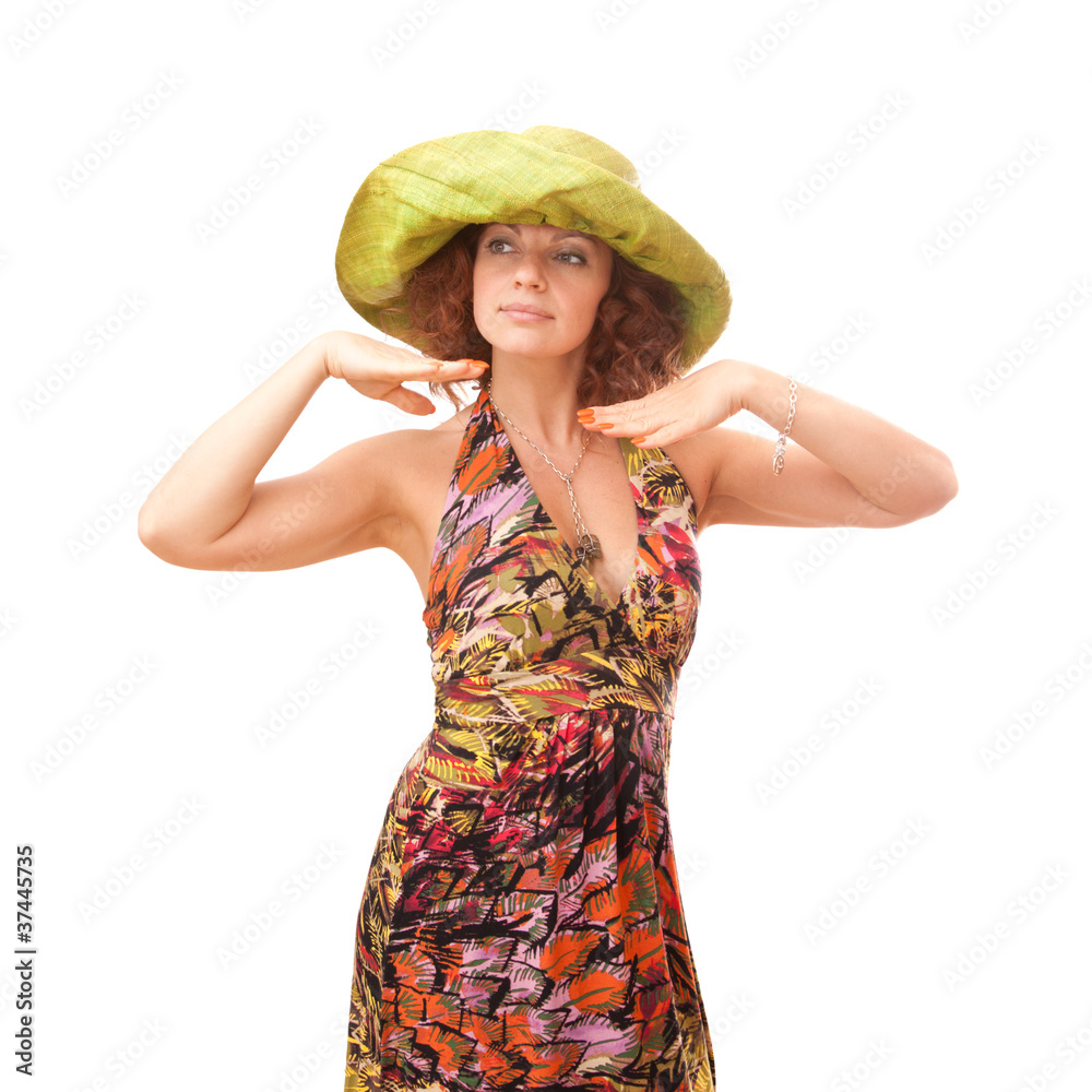 redhead in a green straw hat redhead in a green straw hat