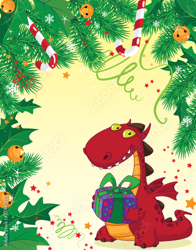 Christmas card and red dragon