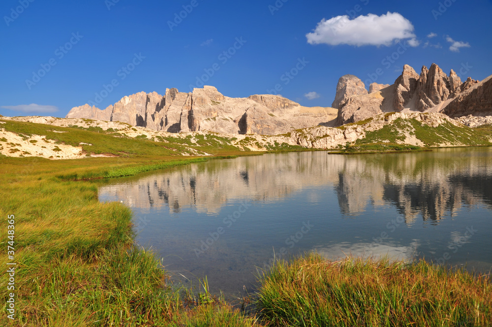 Mountain lake in Dolomites Mountains