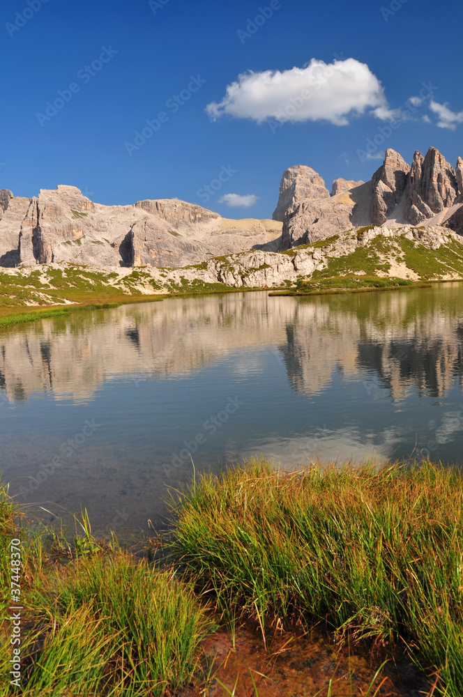 Mountain lake in Dolomites Mountains