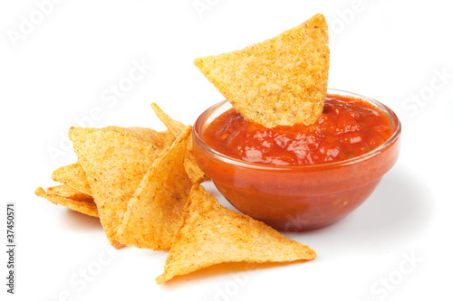 Nachos, corn chips with fresh salsa