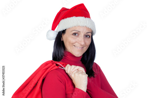 Beautiful girl with a Christmas sack