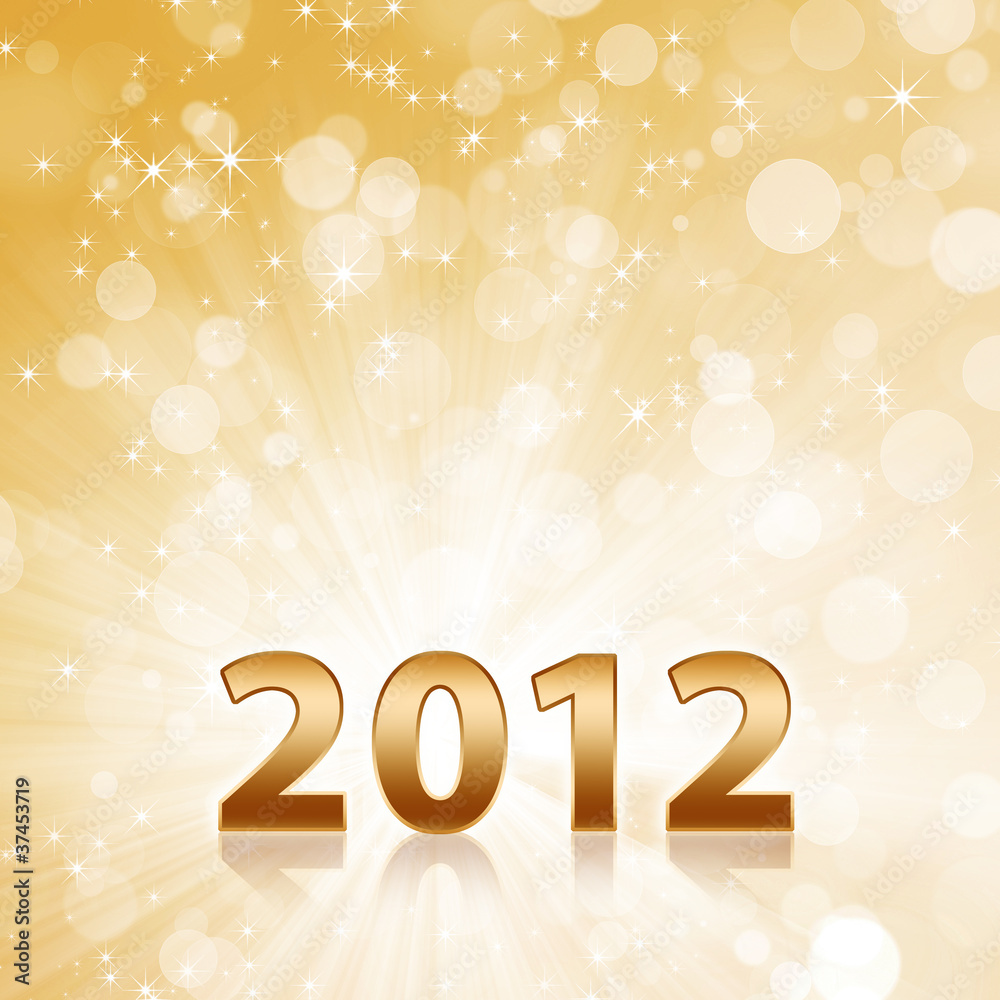 Year 2012 with abstract gold sparkling background