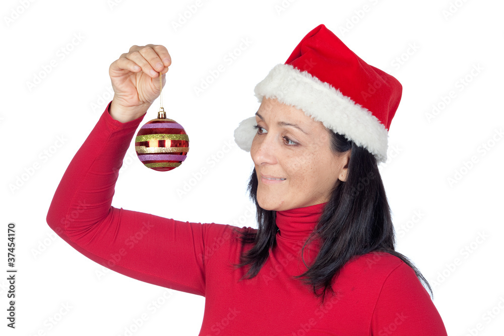 Beautiful girl with a red Christmas ball Beautiful girl with a red Christmas ball