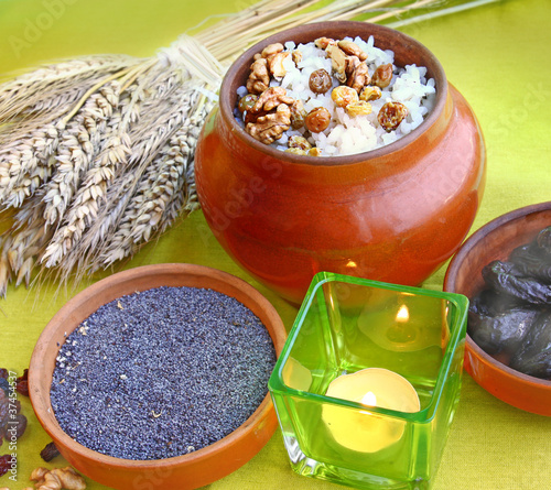 Pot with christmas traditional porridge photo