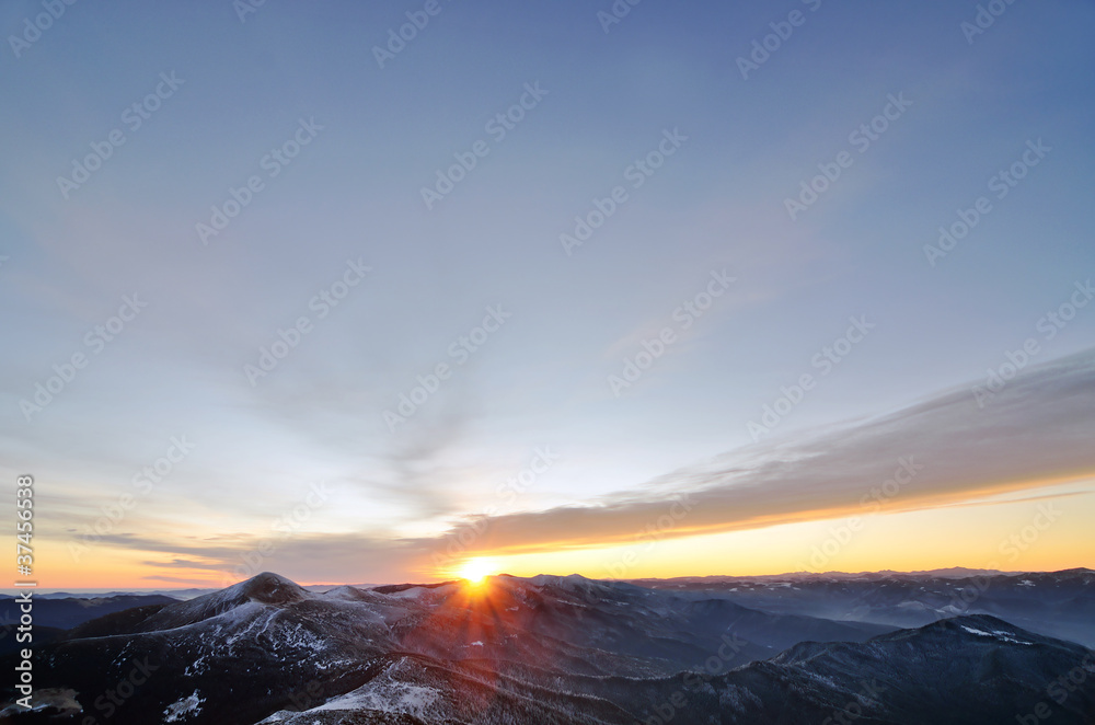 Majestic sunrise in the mountains landscape