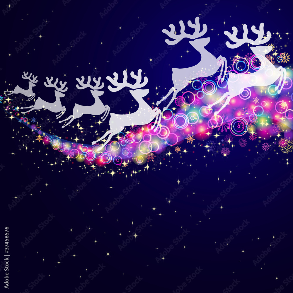Christmas deers, abstract background.