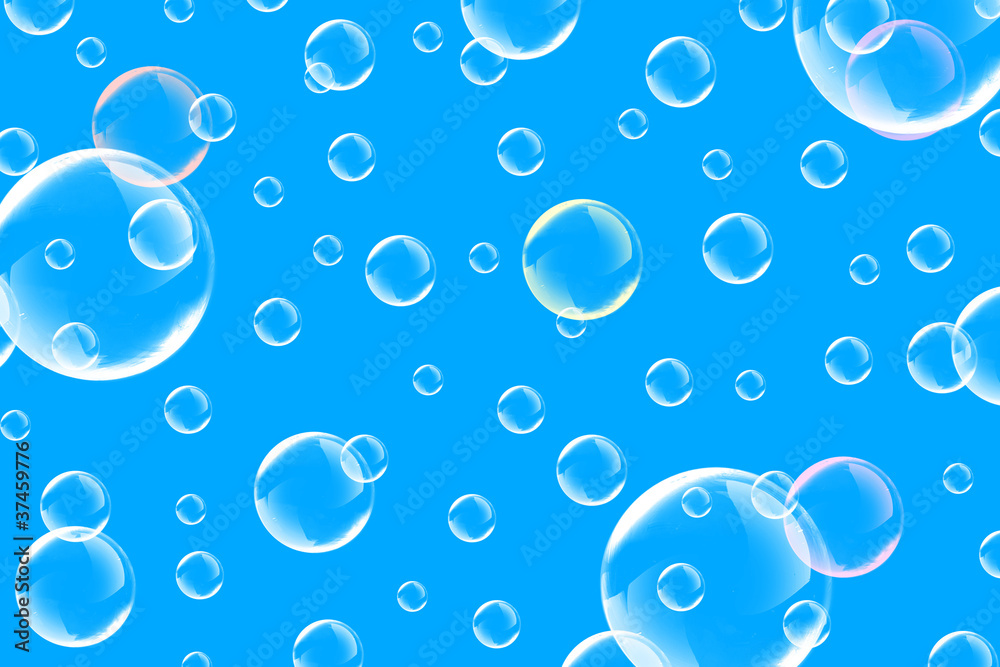 Soap bubbles on a blue background