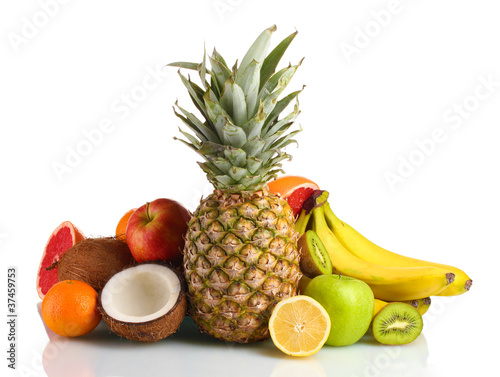 Tropical fruits isolated on white