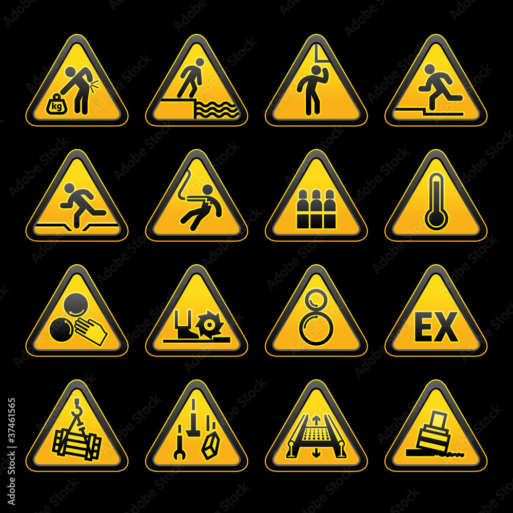 Set Triangular Warning sumbols Hazard signs Set Triangular Warning sumbols Hazard signs