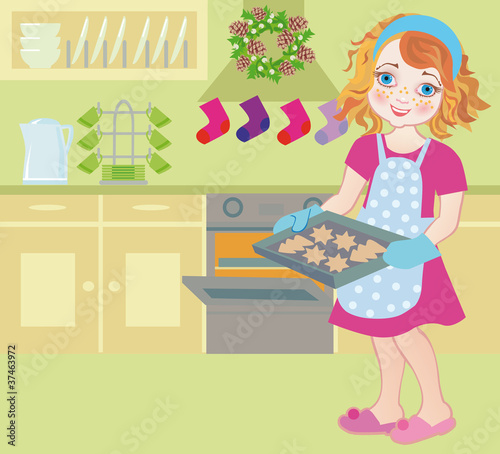 A child at Christmas in Advent when baking cookies