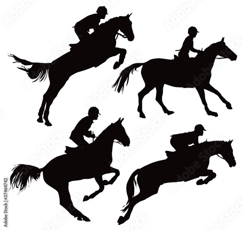 Fototapeta Jumping horses with jockey