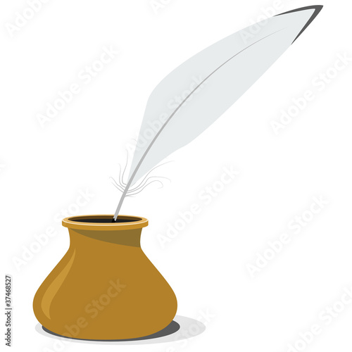 Vector illustration of pottery inkwell and pen
