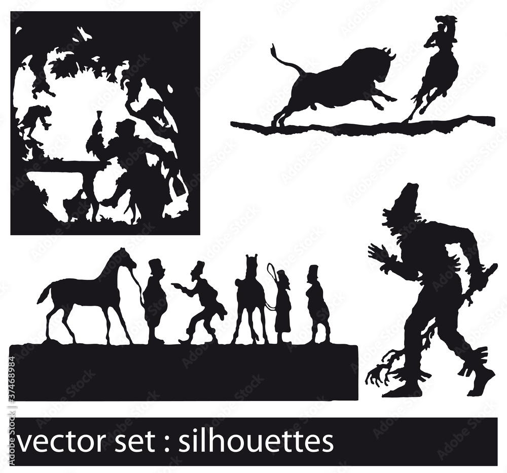 Naklejka premium vector set: scherenschnitt, schattenriss, schattenspiel