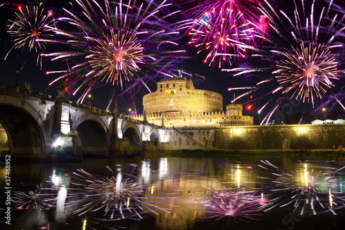 Photography fireworks over Castel Sant' Angelo. Italy. Rome...