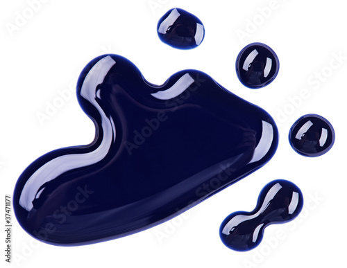 Black nail polish (enamel) drops sample, isolated on white