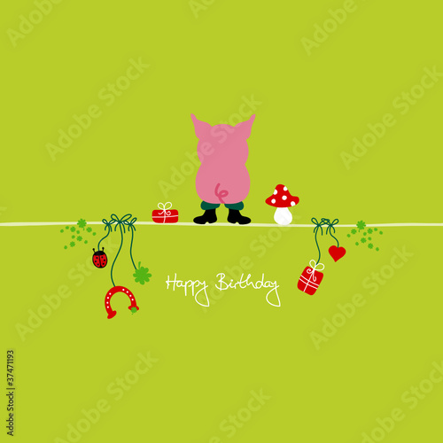 Standing Pig & Symbols "Happy Birthday"