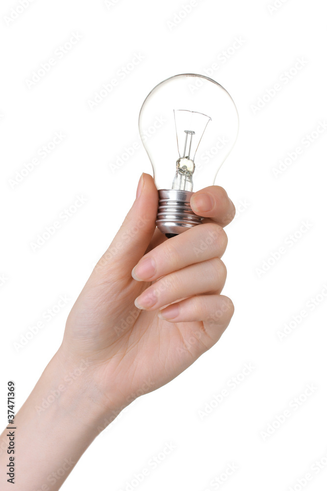 Arm holding light bulb isolated on white Arm holding light bulb isolated on white