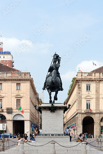 San Carlo Square in Turin, Italy- View of the statue. photo