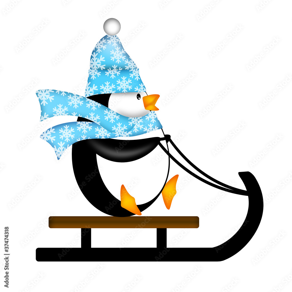 Cute Penguin on Sled Illustration Stock Illustration | Adobe Stock