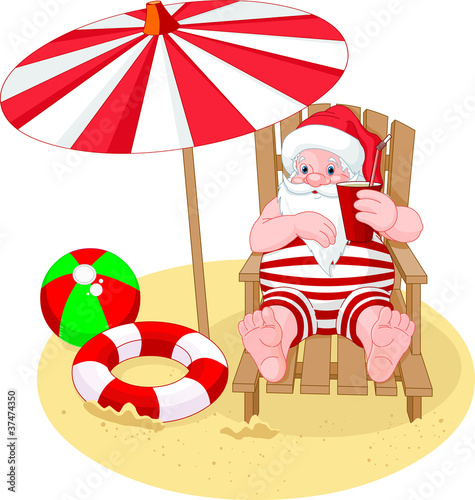 Santa Claus relaxing on the beach