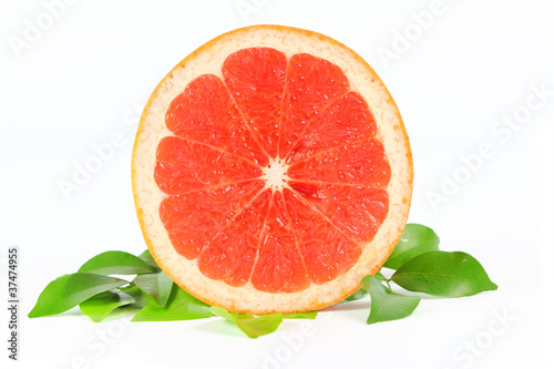 Grapefruit with green leaves