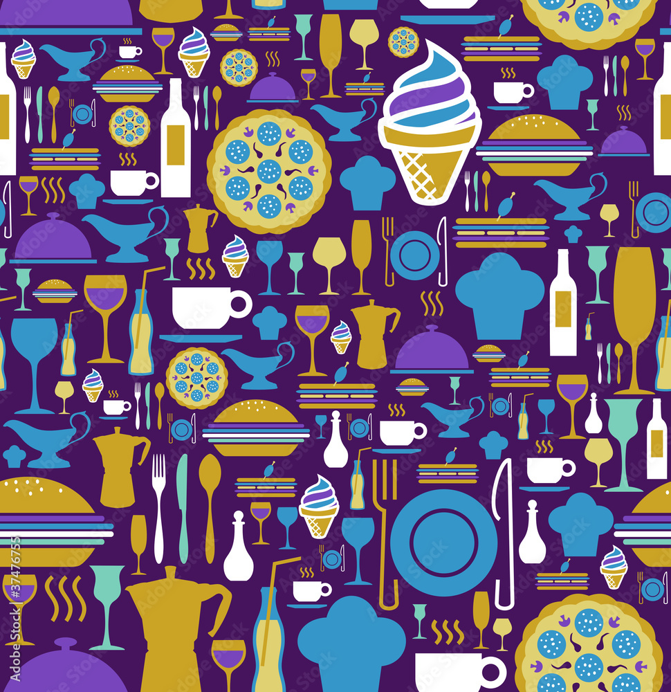 Gourmet icon set seamless pattern. Gourmet icon set seamless pattern.