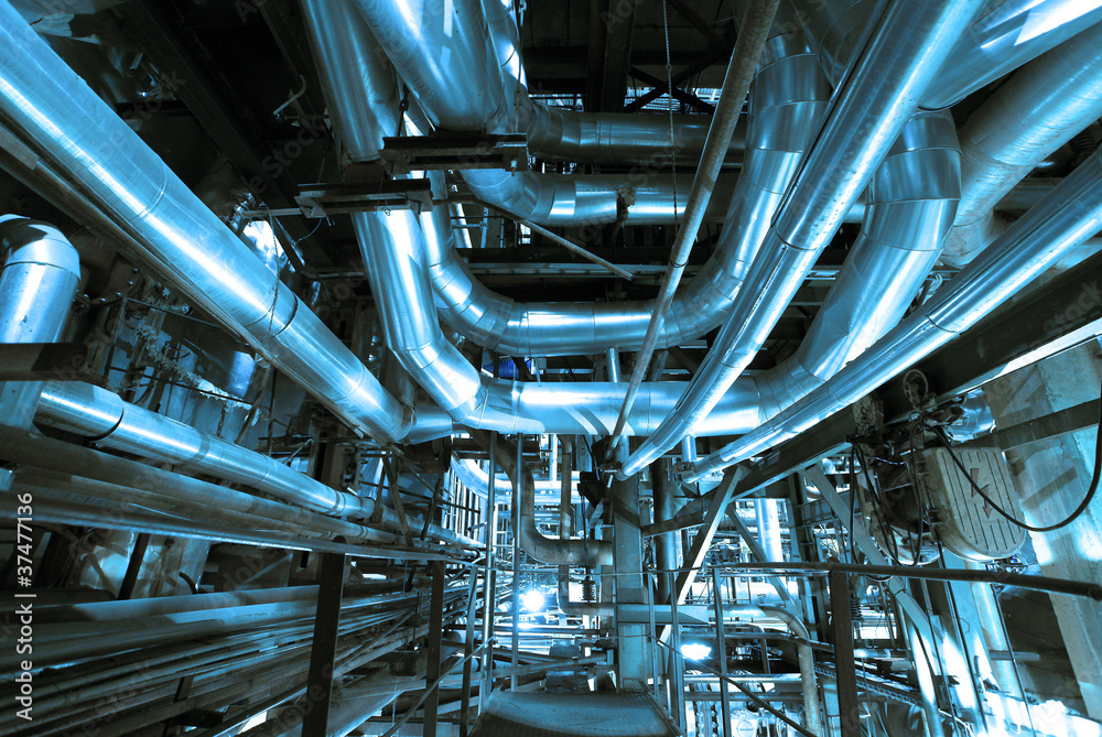 Industrial zone, Steel pipelines and valves Industrial zone, Steel pipelines and valves