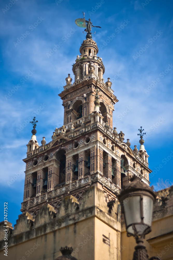 Seville in Andalusia, Spain. Giralda tower of famous cathedral