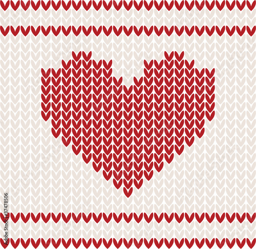 Knitted vector pattern with red heart