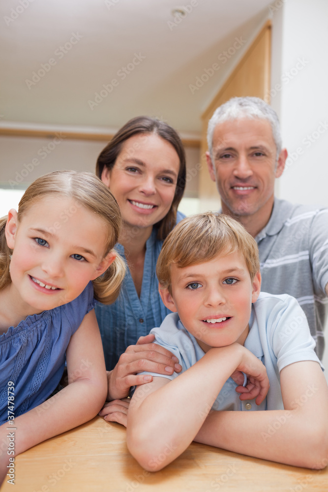 Portrait of a cute family posing in a kitchen Portrait of a cute family posing in a kitchen