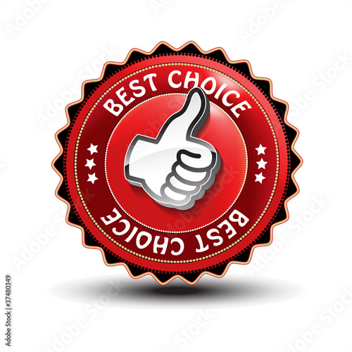 Vector best choice guaranteed label with gesture hand