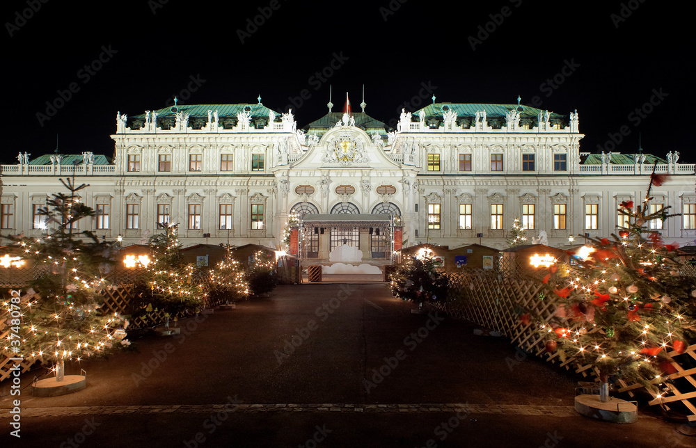 Palace Belvedere with Christmas Market in Vienna, Austria