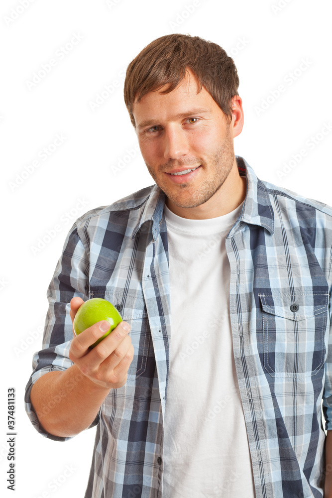 Young man with apple Young man with apple