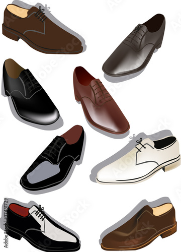 set of color man shoes isolated on white