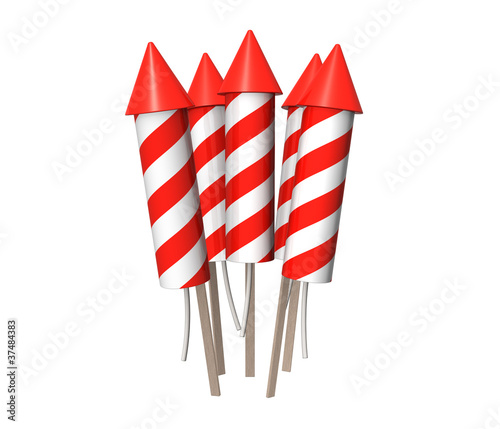 Bunch of New Year fireworks rockets. Isolated on the white backg