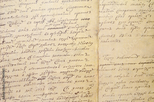 Old opened book pages with words