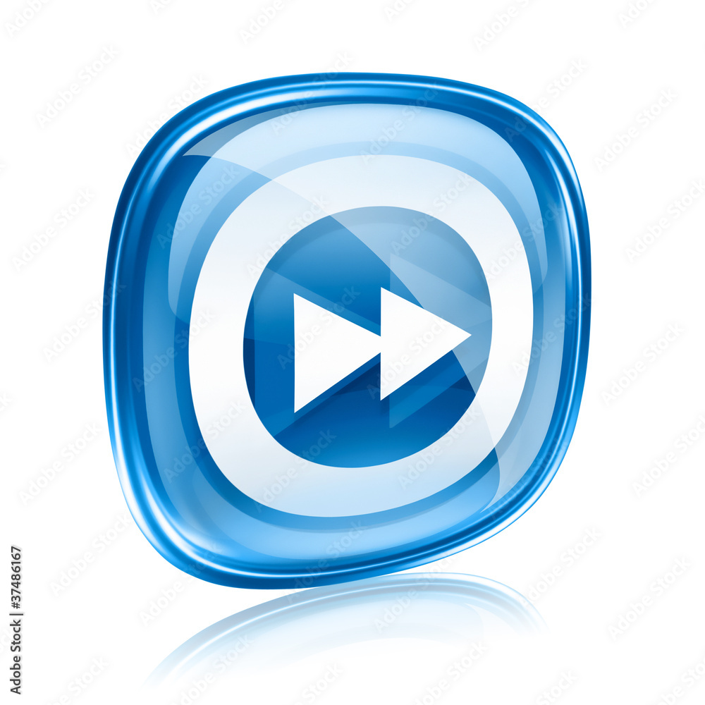 Forward icon blue glass, isolated on white background. Forward icon blue glass, isolated on white background.