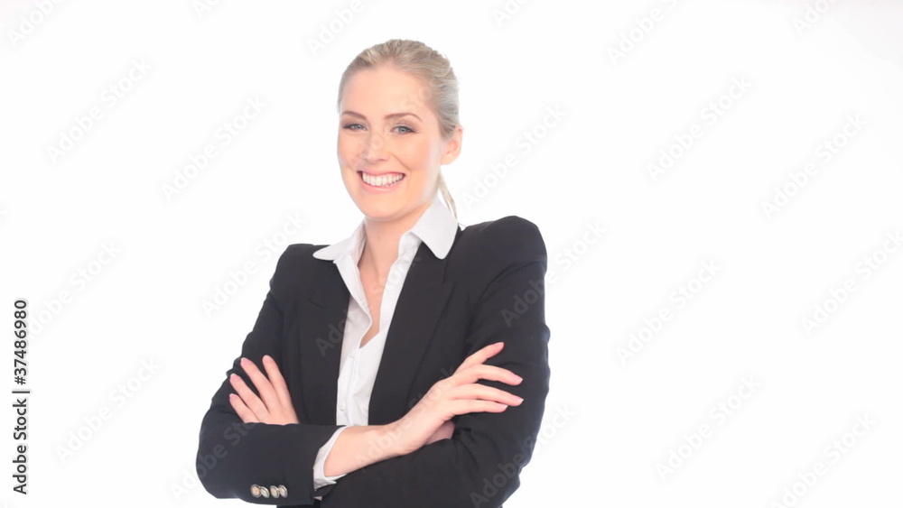 Smiling Confident Businesswoman with folded arms on white Smiling Confident Businesswoman with folded arms on white