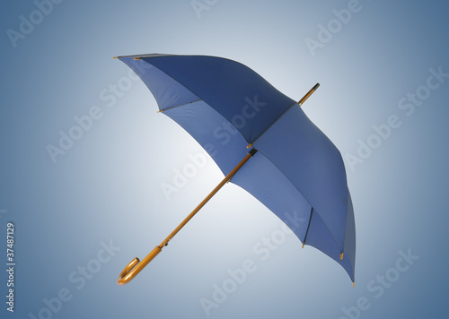 Opened blue umbrella isolated on white background