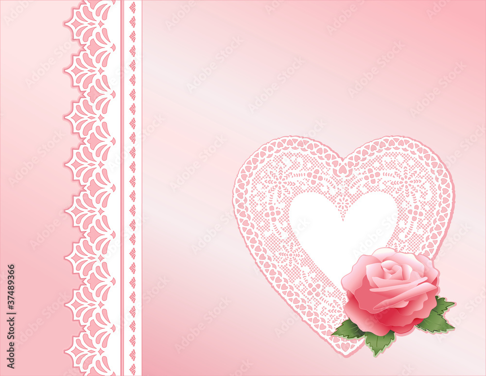 Pink Rose Satin and Lace Heart