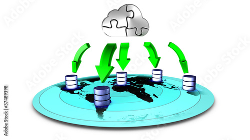 Obraz w ramie 3d Illustration of database Cloud backup