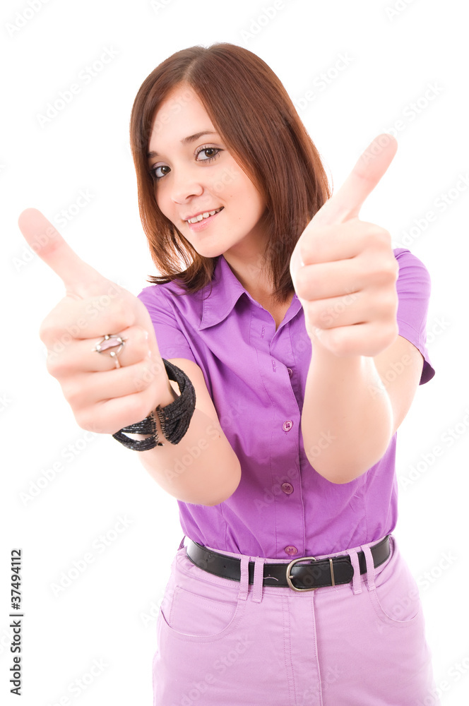 Confident business woman showing thumbs up Confident business woman showing thumbs up