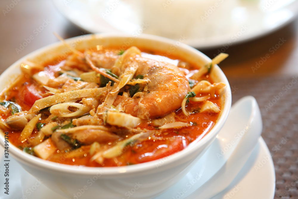 Tom Yum soup , a Thai traditional spicy prawn soup Tom Yum soup , a Thai traditional spicy prawn soup